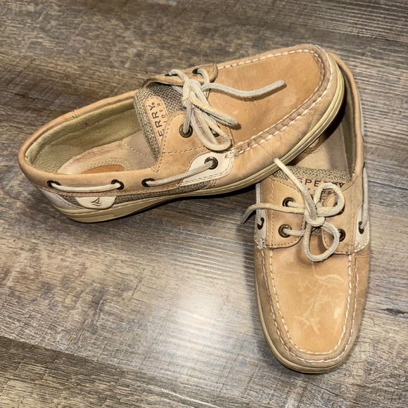 Sperry Top-Sider Shoes - Sperry Top-Sider Bluefish 2-Eye Boat Shoes Womens 7.5 M Tan Linen Oat Leather